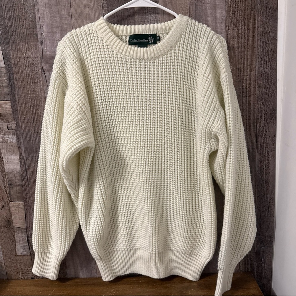 Men's Cream Sweater Knights Of Round Table Pullover Crewneck Mens Medium